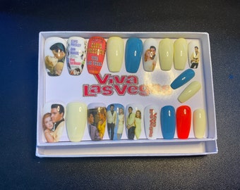 Full set of acrylic nails…..  inspired elvis Presley viva Las Vegas