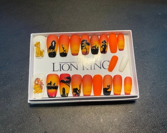 Lion King Press On Nails: Sunset Gel Nail Set, Any Shape