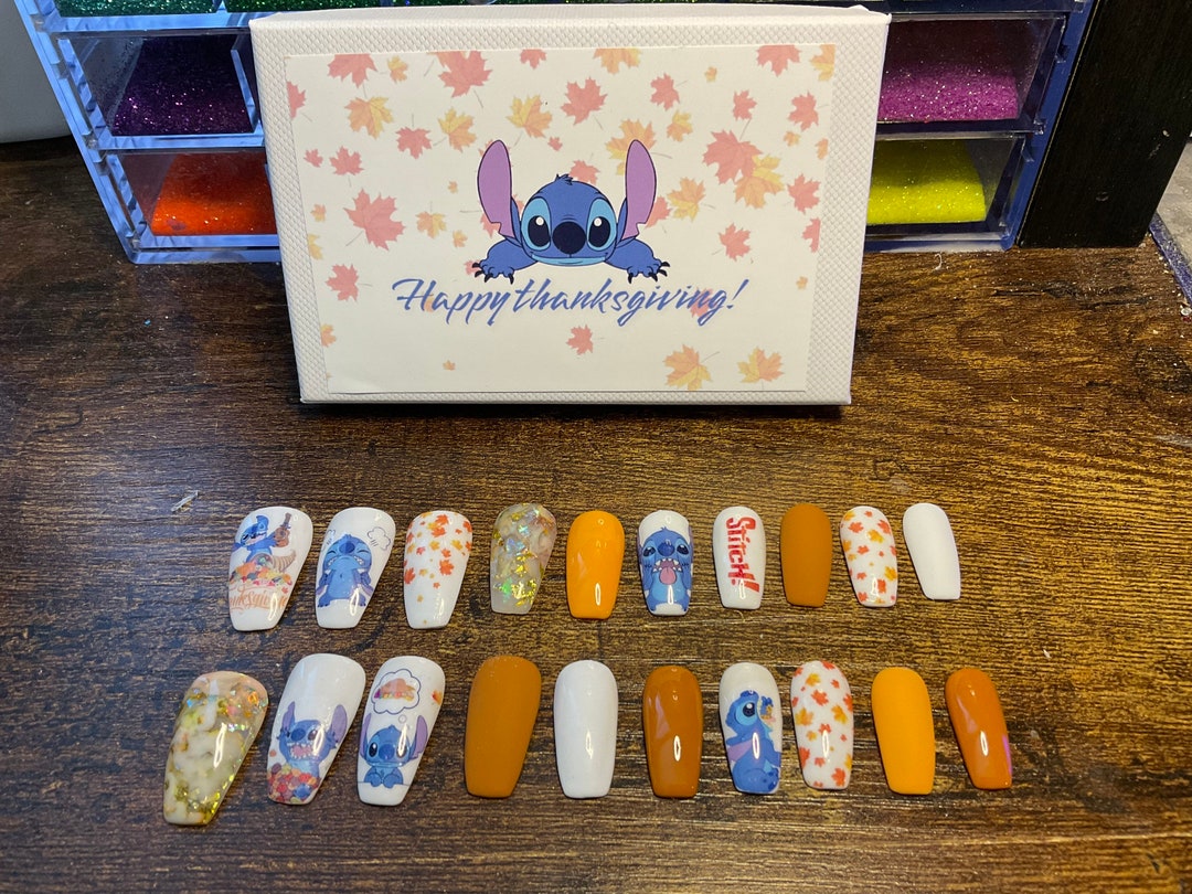 Full Set of Acrylic Nails.. DISNEY Thanksgiving/fall STITCH.. inspired Any Shape and Length - Etsy