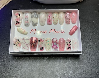 20 juegos completos de uñas... MINNIE MOUSE (nuevo) cualquier forma y longitud