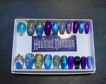 Full set of 20x nails gel…..  inspired Disney haunted mansion