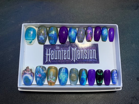 Full set of 20x nails gel…..  inspired Disney haunted mansion