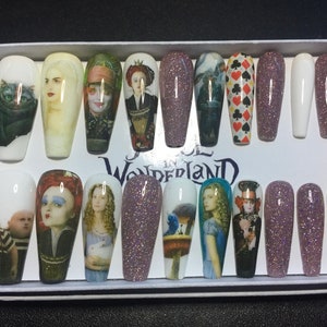 Full set of 20x nails gel…..  inspired Alice in wonderland (film)