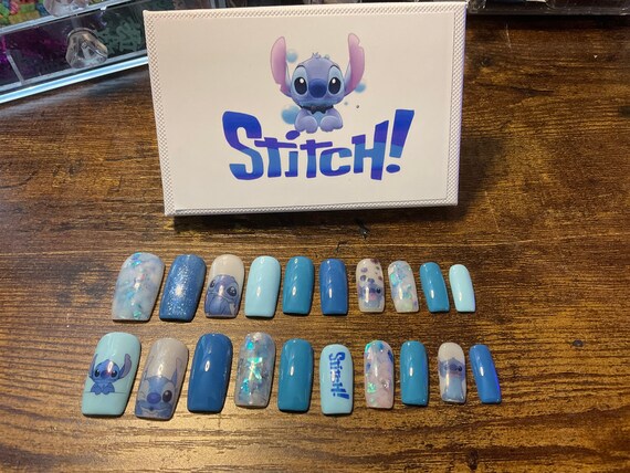 Full Set of Acrylic Nails.. DISNEY STITCH.. inspired Any | Etsy UK
