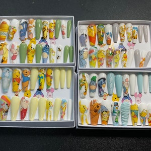 Full set of 20x nails gel….. DISNEY… Winnie the Pooh and friends.. seasons..(inspired) any shape and length
