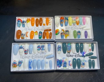 Full set of 20x nails gel….. DISNEY… STITCH.. seasons..(inspired) any shape and length