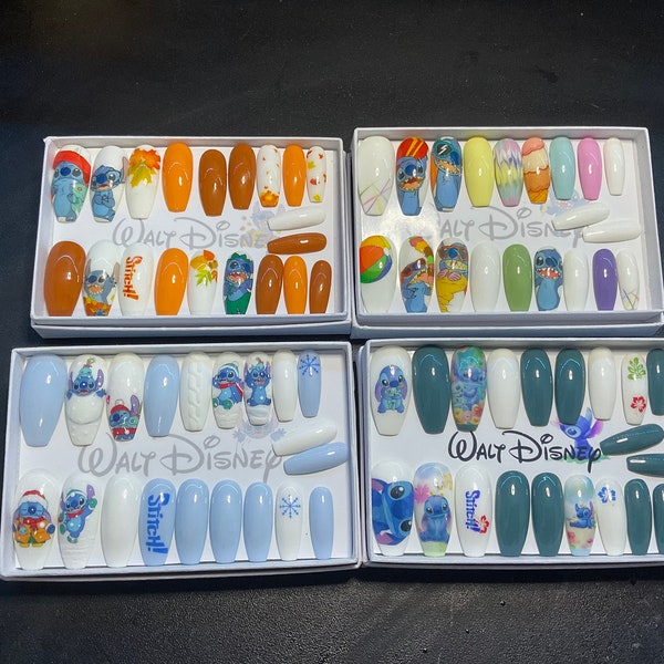 Full set of acrylic nails….. DISNEY… STITCH.. seasons..(inspired) any shape and length