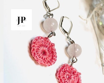 Gifts for her Crochet Handmade Dangle Earrings in Shades of Pinks