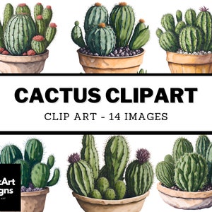 Aquarelle Cactus Clip Art - Poted Dessert Plant Summer Clipart avec usage commercial, PNG & JPEG inclus, Cactus mignon en Pot, Cactus Graphic