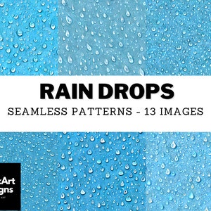 Blue Rain Drop Pattern - Watercolor Raindrop PNG Background, Weather Inspired Rainy Day Digital Paper Pack With Commercial Use Included,