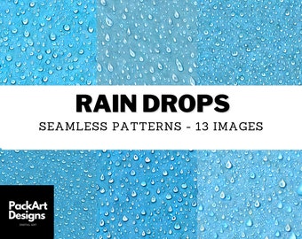 Blue Rain Drop Pattern - Watercolor Raindrop PNG Background, Weather Inspired Rainy Day Digital Paper Pack With Commercial Use Included,