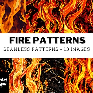 Seamless Fire Pattern Digital Paper Pack - 13 PNG Images of Orange Flames To Represent A Flaming Background. Commercial Use Included,