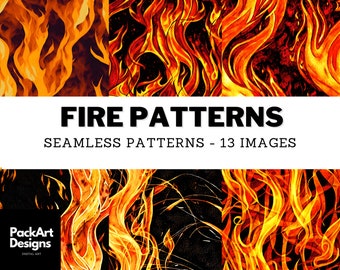Seamless Fire Pattern Digital Paper Pack - 13 PNG Images of Orange Flames To Represent A Flaming Background. Commercial Use Included,