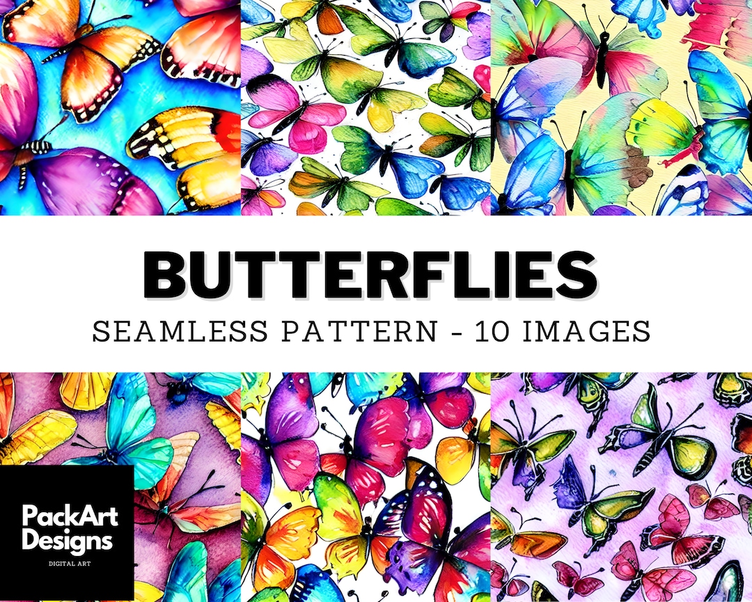 Watercolor Butterfly Seamless Patterns – 10 PNG Digital Paper Pack ...