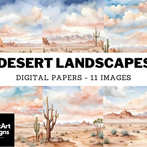 Paisajes del Desierto Occidental -11 Papeles de Acuarela del Desierto - Arte del Suroeste, Montañas Majestuosas, Scrapbooking Digital Inspirado en la Naturaleza
