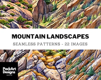 Aquarel berglandschapspatroon, naadloos landschap, png (digitale download)
