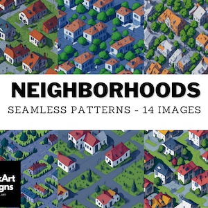Neighborhood House Pattern - Watercolor Town Illustration With Repeatable Background, Seamless Street Digital Paper Pack With Commercial Use