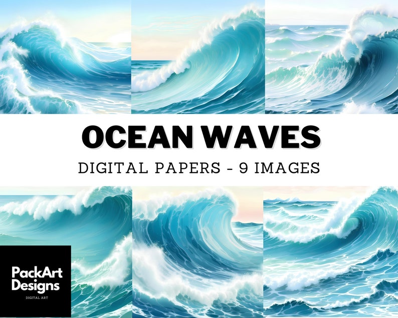 Ocean Waves Jpeg Digital Paper, Digital Backgrounds, Watercolor for ...