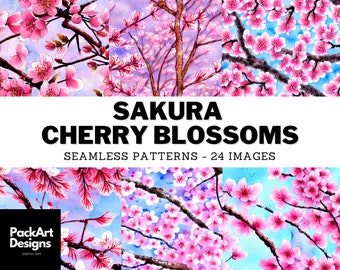 Paquete de papel digital Sakura Cherry Blossom, acuarela floral (descarga digital)