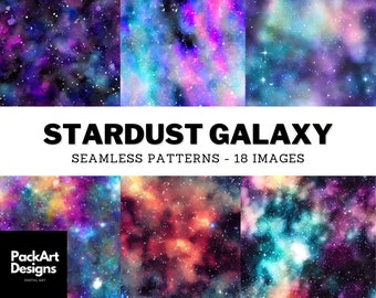 Celestial Galaxy Watercolor Outerspace Stardust, Seamless Pattern of Night Sky Stars, Abstract Colored Galaxy Background Digital Paper