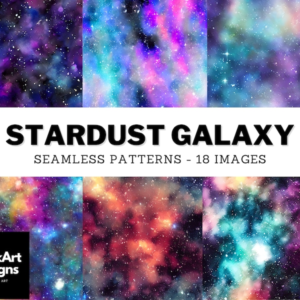 Celestial Galaxy Watercolor Outerspace Stardust, Seamless Pattern of Night Sky Stars, Abstract Colored Galaxy Background Digital Paper