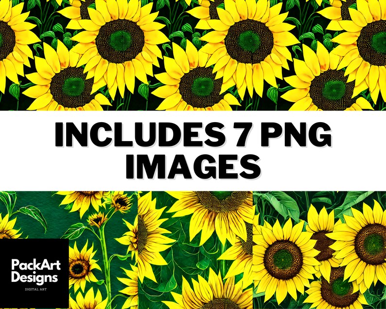 Watercolor Sunflower Digital Paper Pack, Seamless Floral Pattern (PNG ...