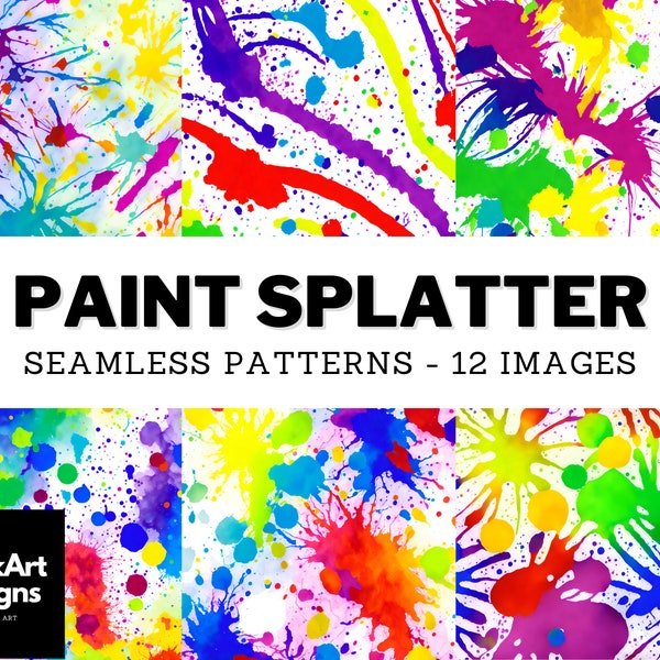 Rainbow Paint Splatter Tileable Watercolor Digital Paper Pack, Perfect for Scrapbooking, Card Making, Stationary, and Print, 12 PNG Files