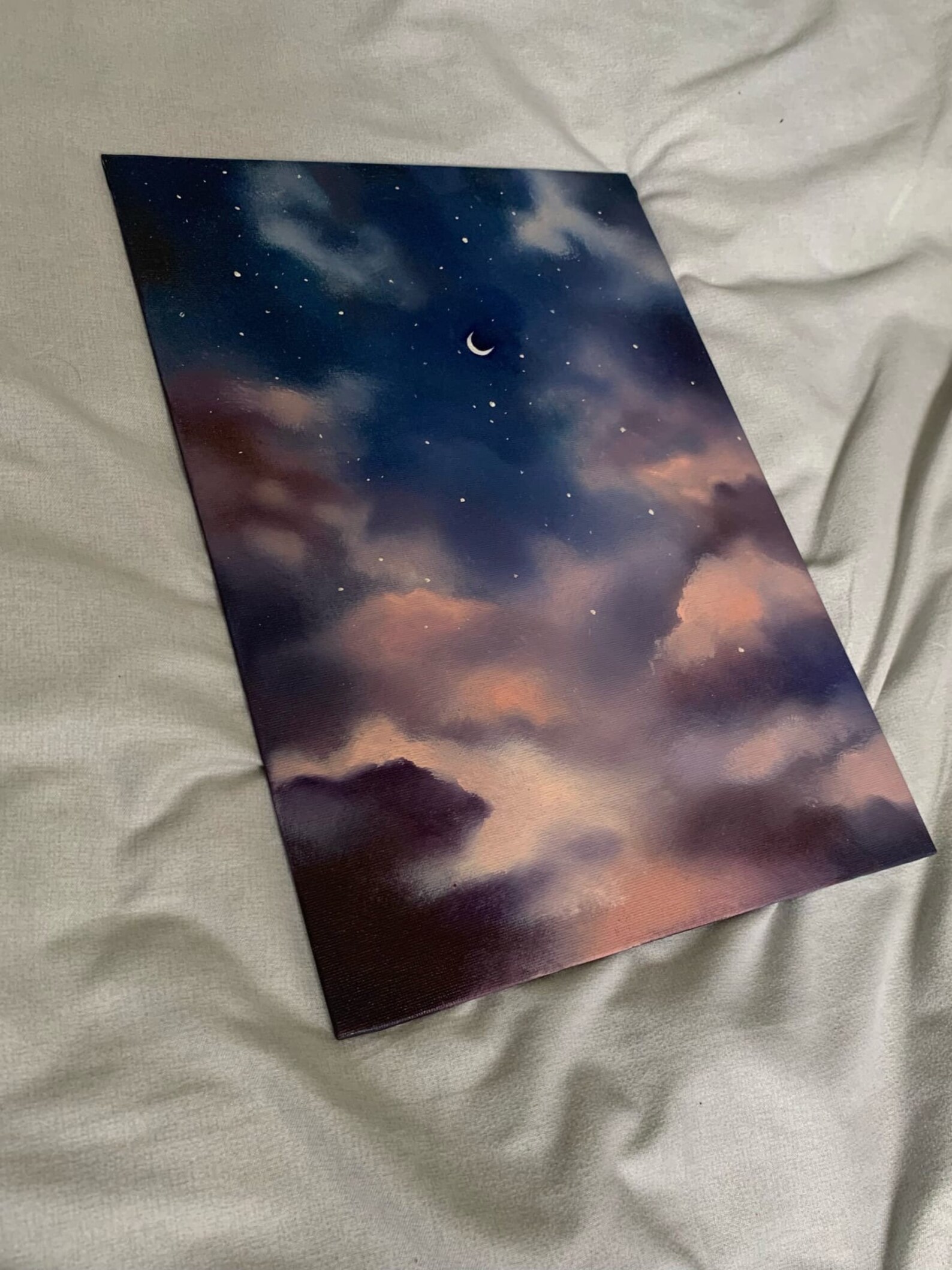 ORIGINAL oil painting on CANVAS sky pink blue night sky Etsy
