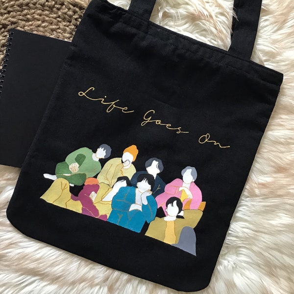 BTS Army Tote," Life Goes On" Song Tote Bag, Korean Pop Band, BTS Band Members, BTS Lovers & Fans Tote Bag, Trending Tote, Eco Friendly Bag