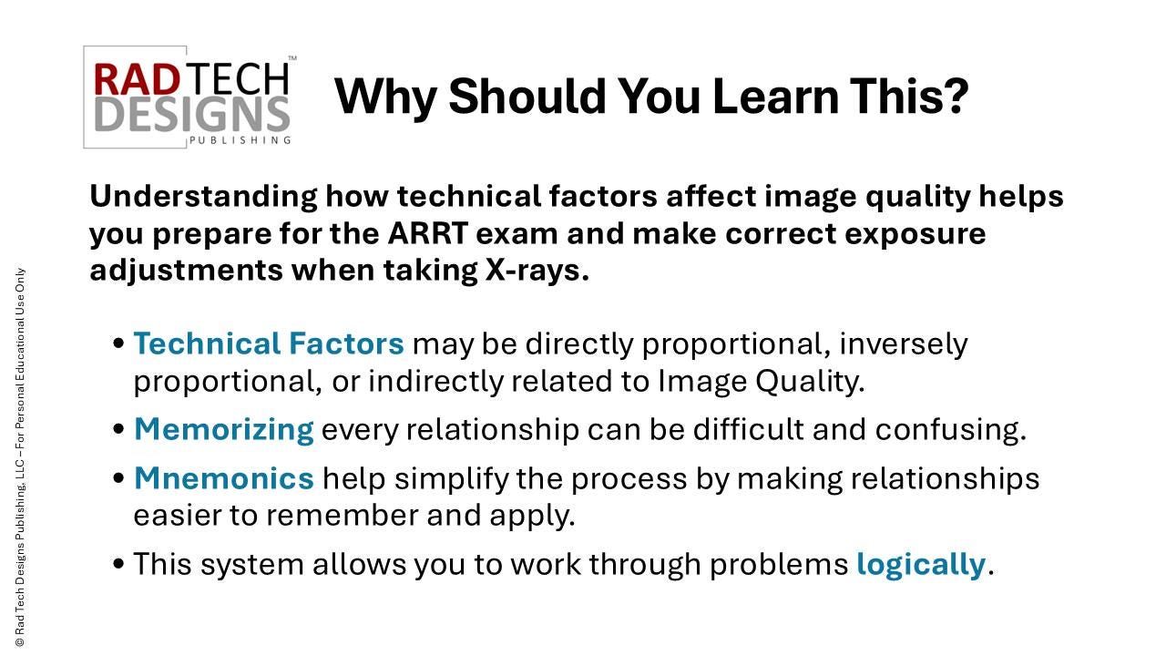 ARRT Radiography Study Guide | Image Quality Mnemonics, Technical ...