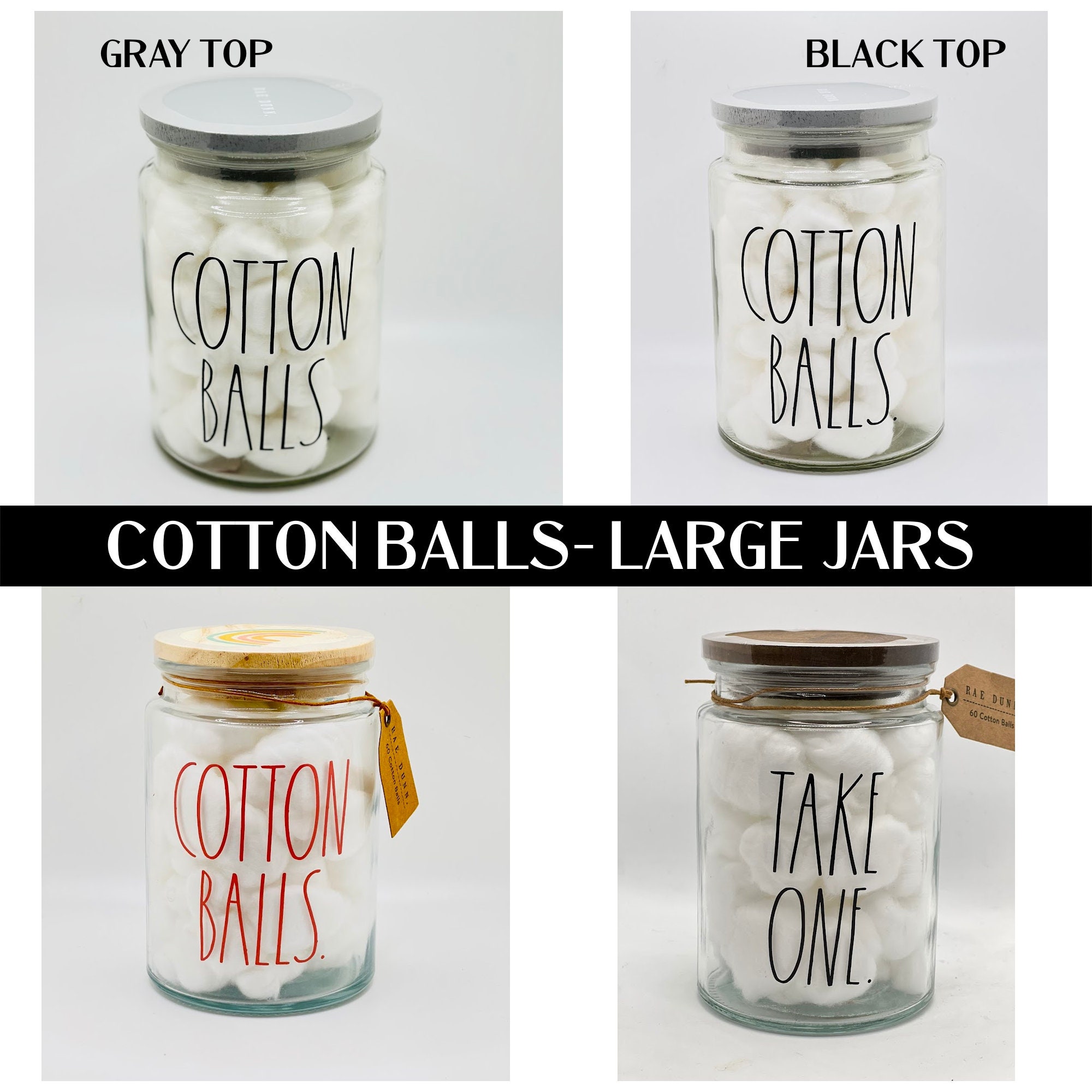 Rae Dunn COTTON BALLS Large Glass Jar with Glass Lid 120 Cotton Balls NEW  SEALED