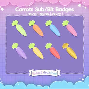 Sub/Bit Badges &quot;Carrot&quot; - Twitch - Discord - Cheer - Subscriber - Stream - Kawaii - Pastel - Cute - Vegetable - Fruit - Food - Eat - Kawaii