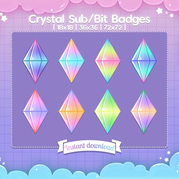 Sub/Bit Badges "Crystal" Twitch - Discord - Streamer - Gem - Ruby - Emerald - Diamond - Jewel - Jade - Reward - Cute - Gradient - Cheer