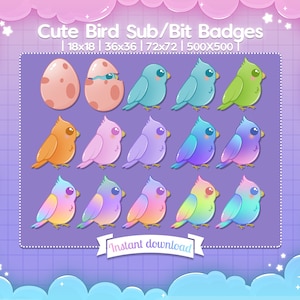 Cute Bird Sub/Bit Badges - Twitch - Streamer - Discord - Sky - Chick - Celestial - Kawaii - Cute - Fluffy - Pastel - Glossy - Baby - Egg