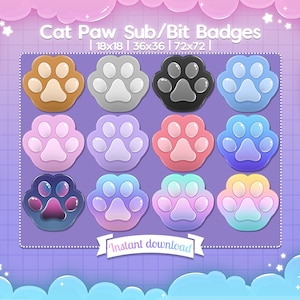 Sub/Bit Badges "Cat Paw" - Twitch - Stream - Discord - Print - Gatito - Neko - Perro - Cachorro - Huella - Toe Bean - Gatito - Lindo - Pastel