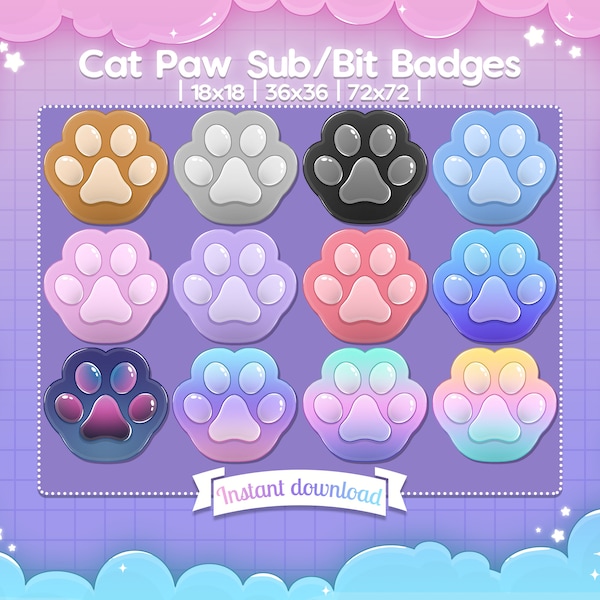 Sub/Bit Badges "Cat Paw" - Twitch - Stream - Discord - Print - Kitten - Neko - Dog - Puppy - Footprint - Toe Bean - Kitty - Cute - Pastel