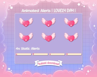 Animated "Lovely Day" Alerts - Twitch - Stream - Heart - Wing - Flying - Celestial - Sky - Kawaii - Cute - Valentine's Day - Sub - Popup