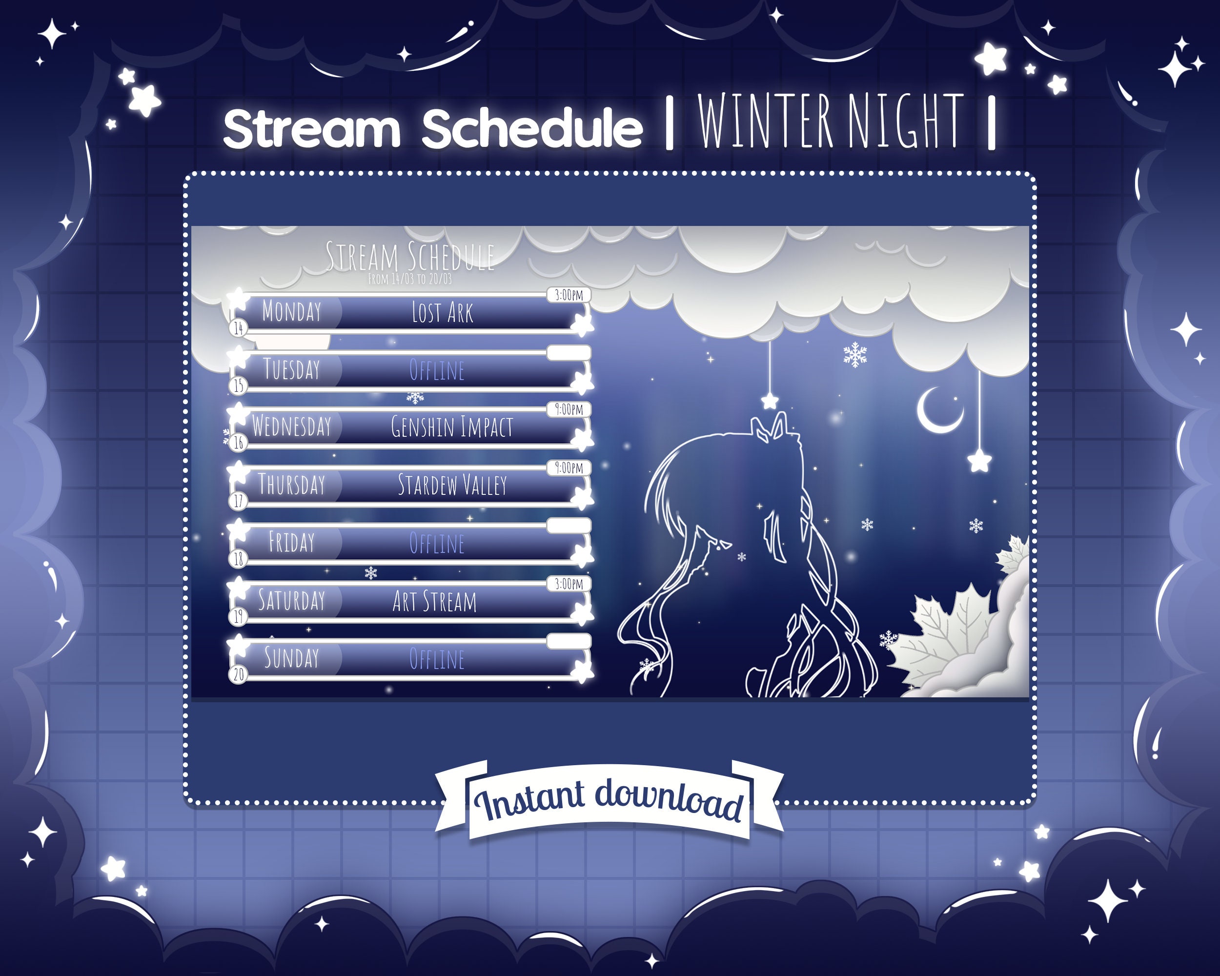 Stream Schedule winter Night Twitch Twitter - Etsy