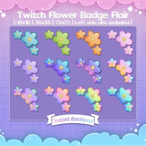 Flower Sub Badge Flairs - Twitch - Stream - Pastel - Cute - Shiny - Kawaii - Streamer Graphics - Donation - Gamer - Rank - Vegetal - Plant