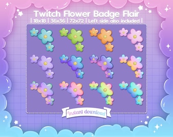 Flower Sub Badge Flairs - Twitch - Stream - Pastel - Cute - Shiny - Kawaii - Streamer Graphics - Donation - Gamer - Rank - Vegetal - Plant
