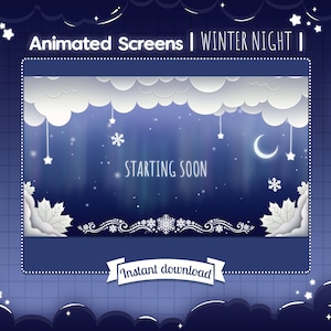 Animated Scene "Winter Night" - Twitch - Overlay - Stream - Christmas - Season - Holiday - Moon - Cloud - Snow - Flake - Celestial - Star