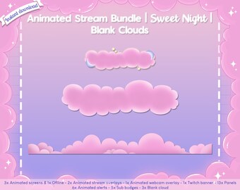 Animated Sweet Night Ingame & Just Chatting Overlay - Twitch -  -  Facebook Gaming - Stream - Cloud - Pastel - Cute - Moon - Star