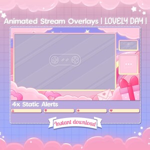 Superposición animada "Lovely Day" en el juego y simplemente chateando - Twitch - Stream - V'day - Sky - Cloud - Heart - Sky - Star - Letter - Cute - Kawaii