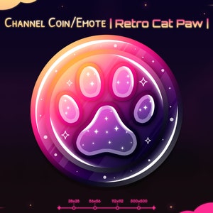Stream Coin &quot;Retro Cat Paw&quot; Twitch Channel Point - Token - Emote - Discord - Youtube - Kick - Kitten - Colorful Reward - Kawaii & Cute