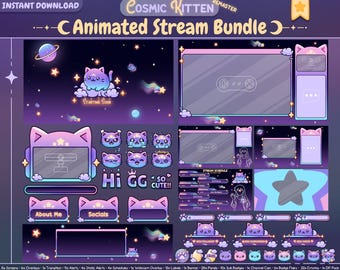 Animated Stream Package Cosmic Kitten – Twitch Overlay Pack with Stream Pet