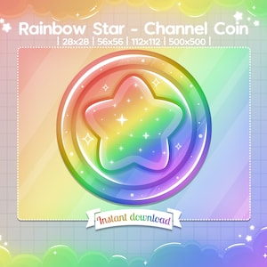 Channel Point &quot;Rainbow Star&quot; Coin - Emote - Stream - Twitch - Discord - Youtube - Pride - Colorful - Pastel - Celestial - Design - Kawaii