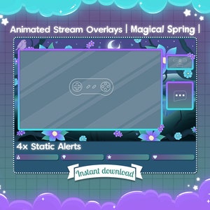 Animated Overlay &quot;Magical Spring&quot; Ingame & Just Chatting - Twitch - Youtube - Stream - Lofi - Fantasy - Landscape - Pastel Goth - Kawaii