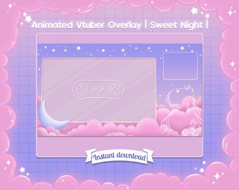 Animated "Sweet Night" InGame Overlay for Vtuber - Twitch - Youtube - Stream - Pastel - Cute - Star - Cloud - Space - Kawaii - Vstreamer