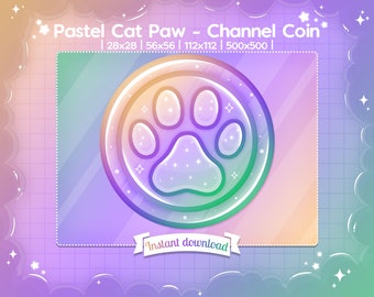 Twitch "Pastel Cat Paw" Stream Channel Coin - Emote - Discord - Youtube - Kitten - Pastel Purple Rainbow - Kawaii & Cute - Community Point