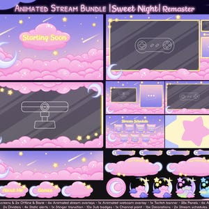 Animated "Sweet Night Remastered" Complete Stream Bundle - Twitch - Youtube - Overlay Pack - Cloud - Cute - Kawaii - Girly - Candy - Pink